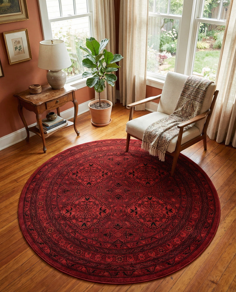 Samarkand Elegance Collection Area Rug -  Samanid Round Red  lifestyle 72