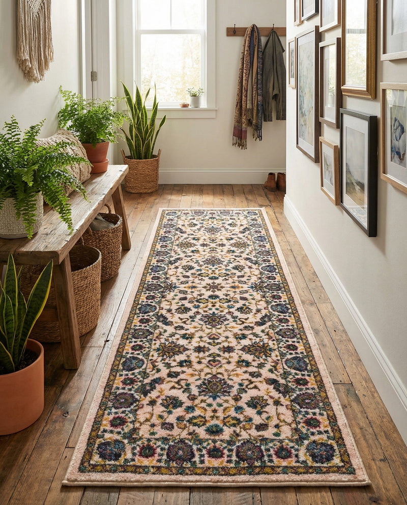 Casablanca Tapestry Collection Area Rug -  Marrakech (Ivory) Runner Ivory  lifestyle 47