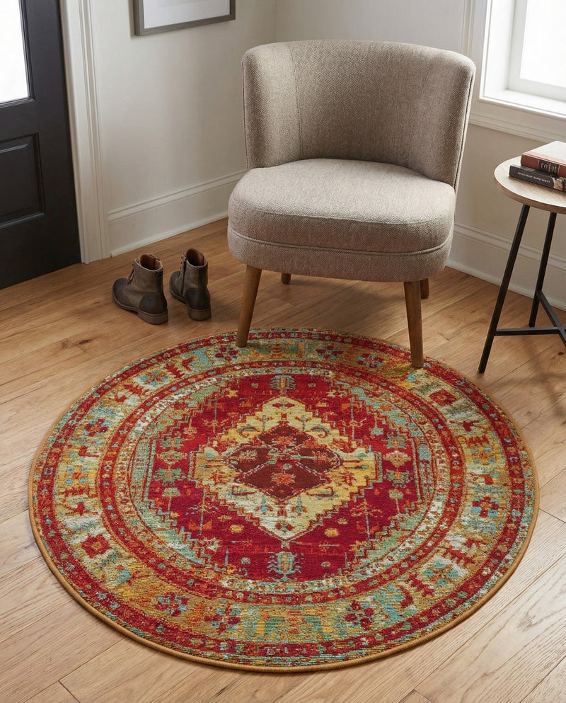 Patio Heritage Collection Area Rug -  Arbor Round Red Green Blue  lifestyle 71