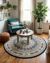 Persian Elegance Collection Area Rug -  Hamedan (Navy Blue) Round Navy Blue  lifestyle 89
