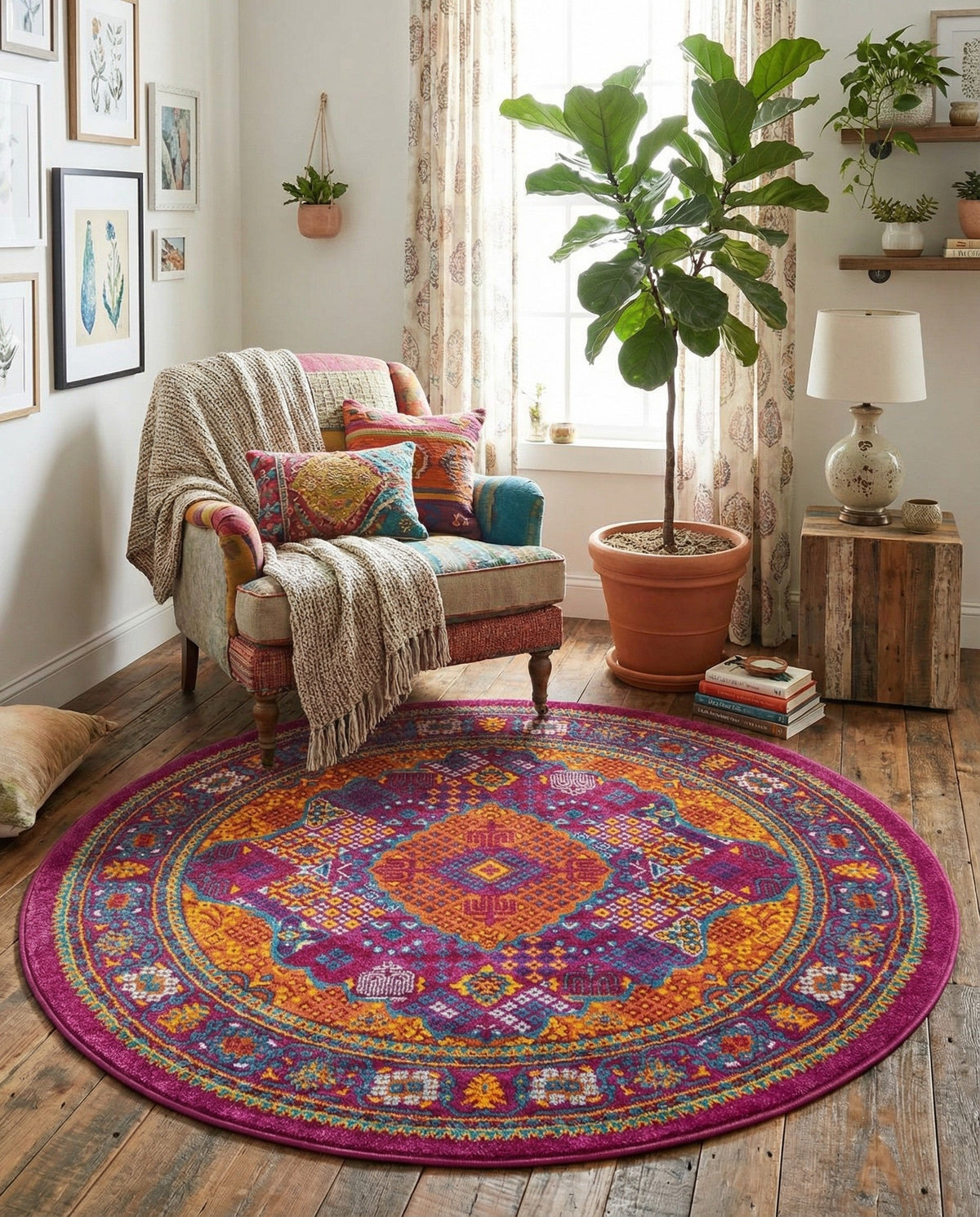 Caribbean Cove Collection Area Rug -  Mustique Round Fuchsia  lifestyle 159