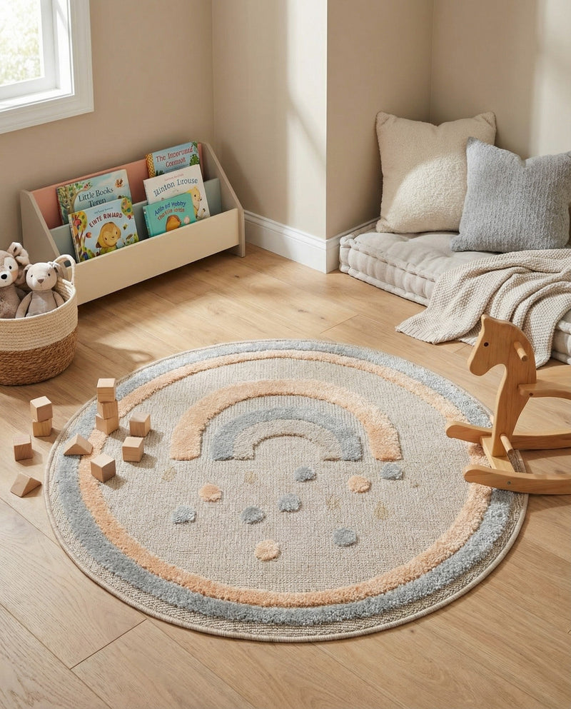 Wonder Tykes Collection Area Rug -  Frolicfield Round Multi  lifestyle 59