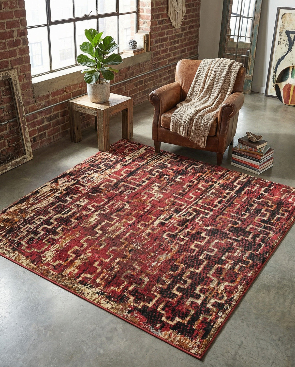 Neptune Elegance Collection Area Rug -  Proteus Square Burgundy  lifestyle 113