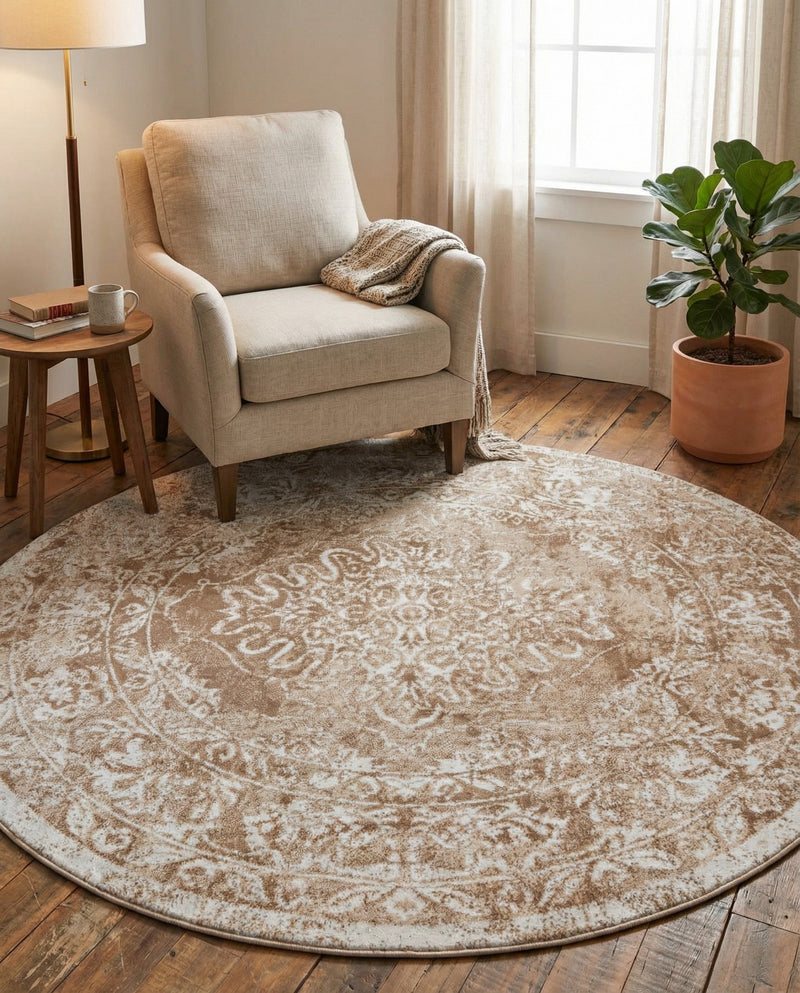 Cambridge Classics Collection Area Rug -  Magdalene (Beige) Round Beige  lifestyle 58