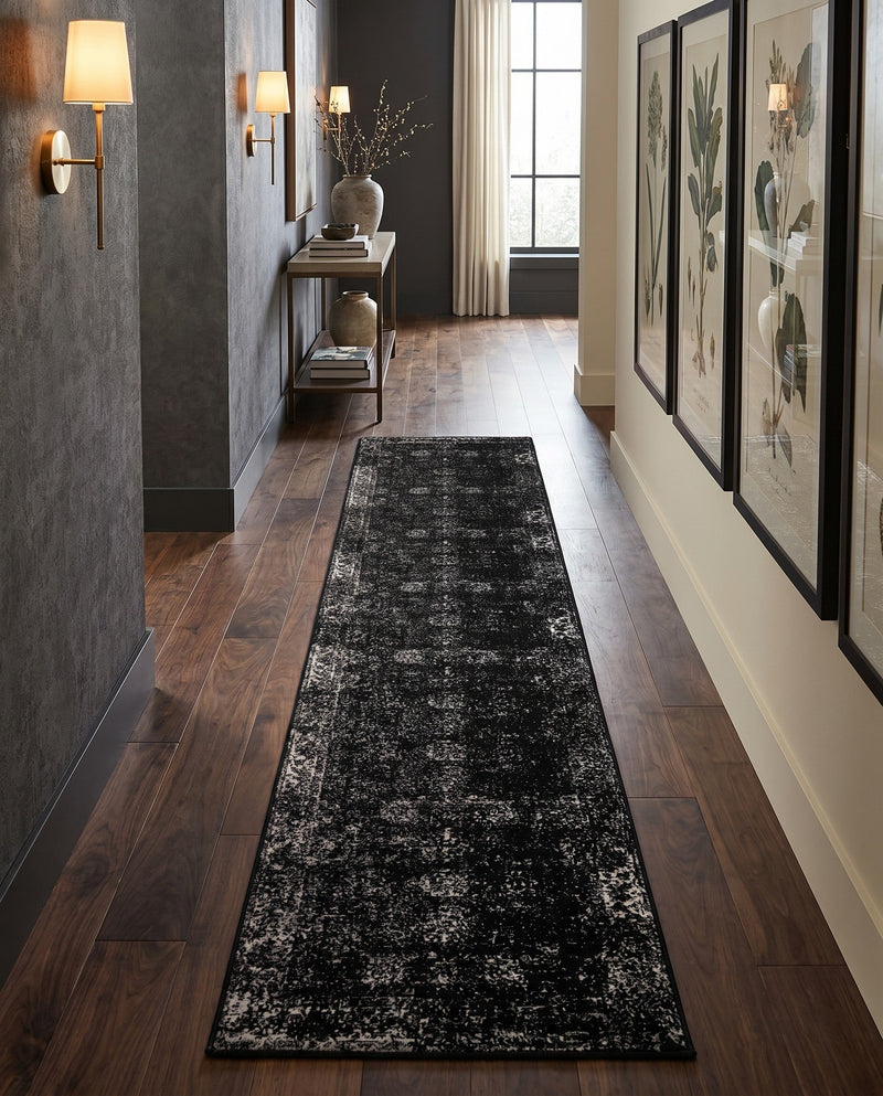 Riviera Elegance Collection Area Rug - Antibes (Black) Runner Black  lifestyle 58