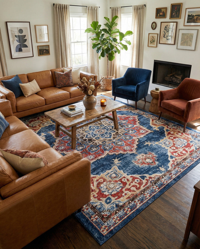 Eden Oasis Collection Area Rug -  Tranquility (Dark Blue) Rectangle Dark Blue  lifestyle 7
