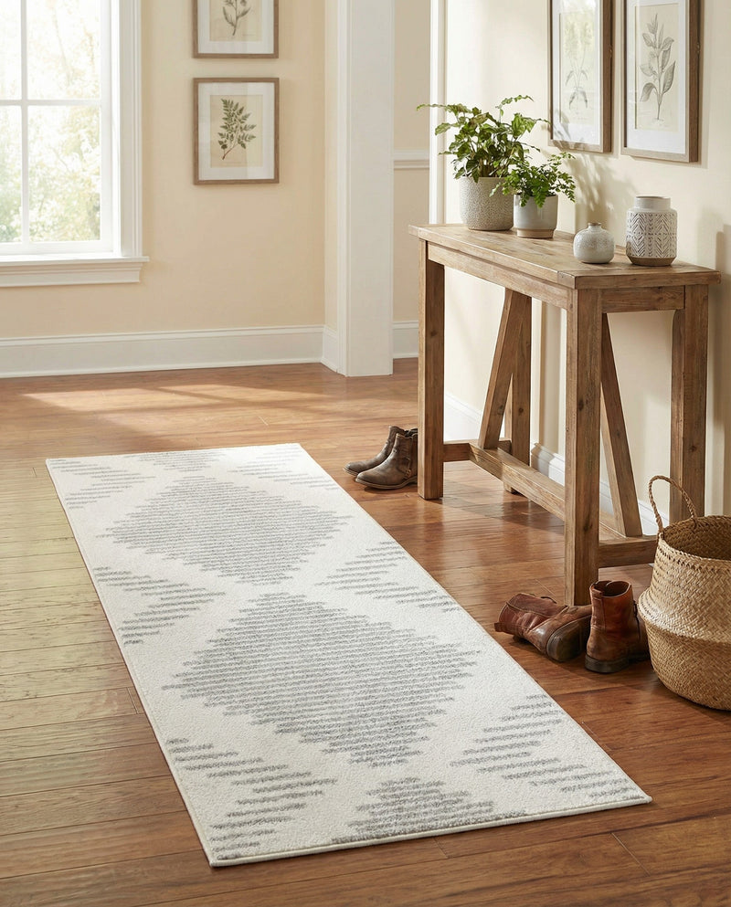 Seychelles Stripes Collection Area Rug - Mahe (Ivory and Gray) Runner Ivory and Gray  lifestyle 56