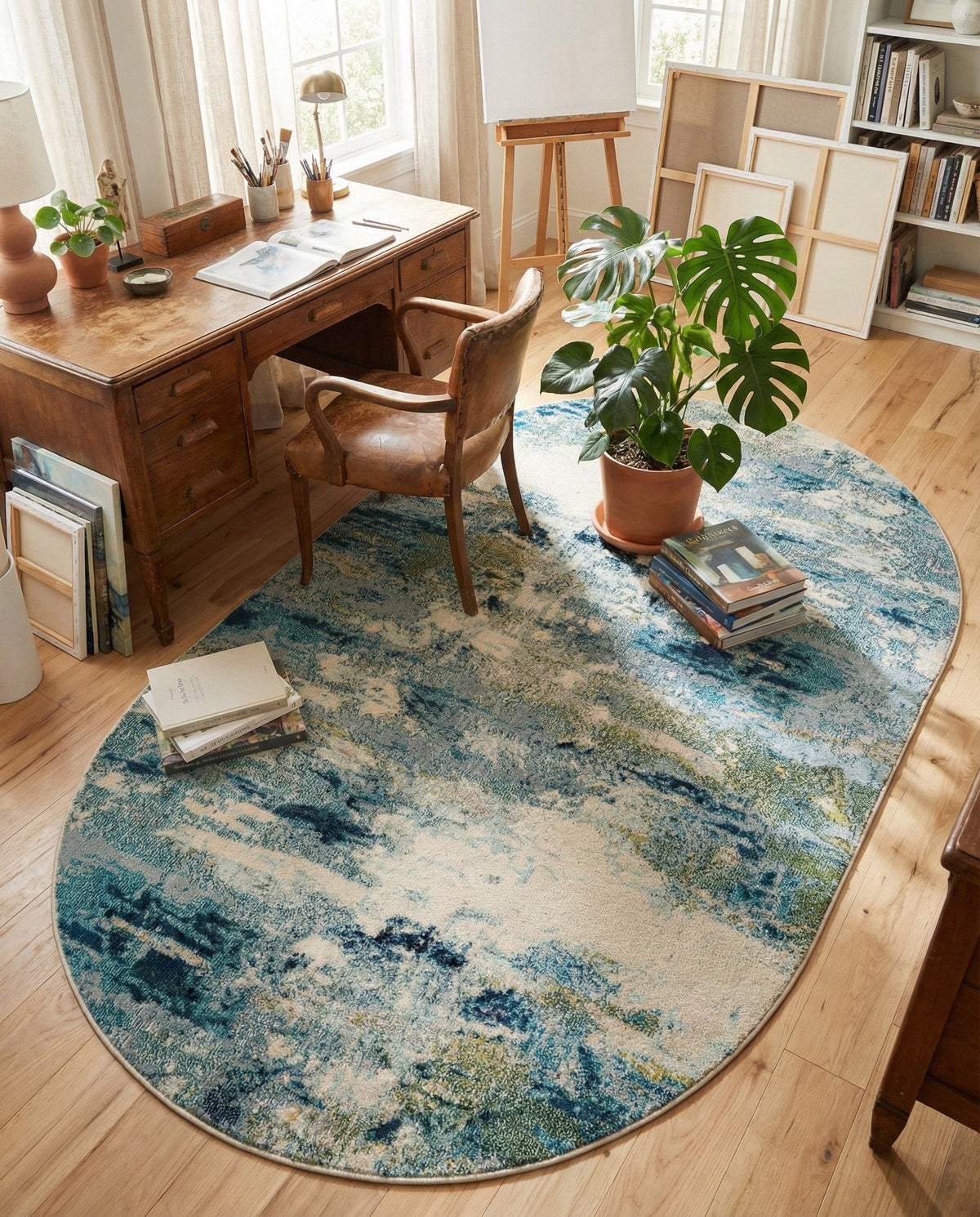 Chromatic Oasis Collection Area Rug -  Serene Oval Light Blue  lifestyle 94