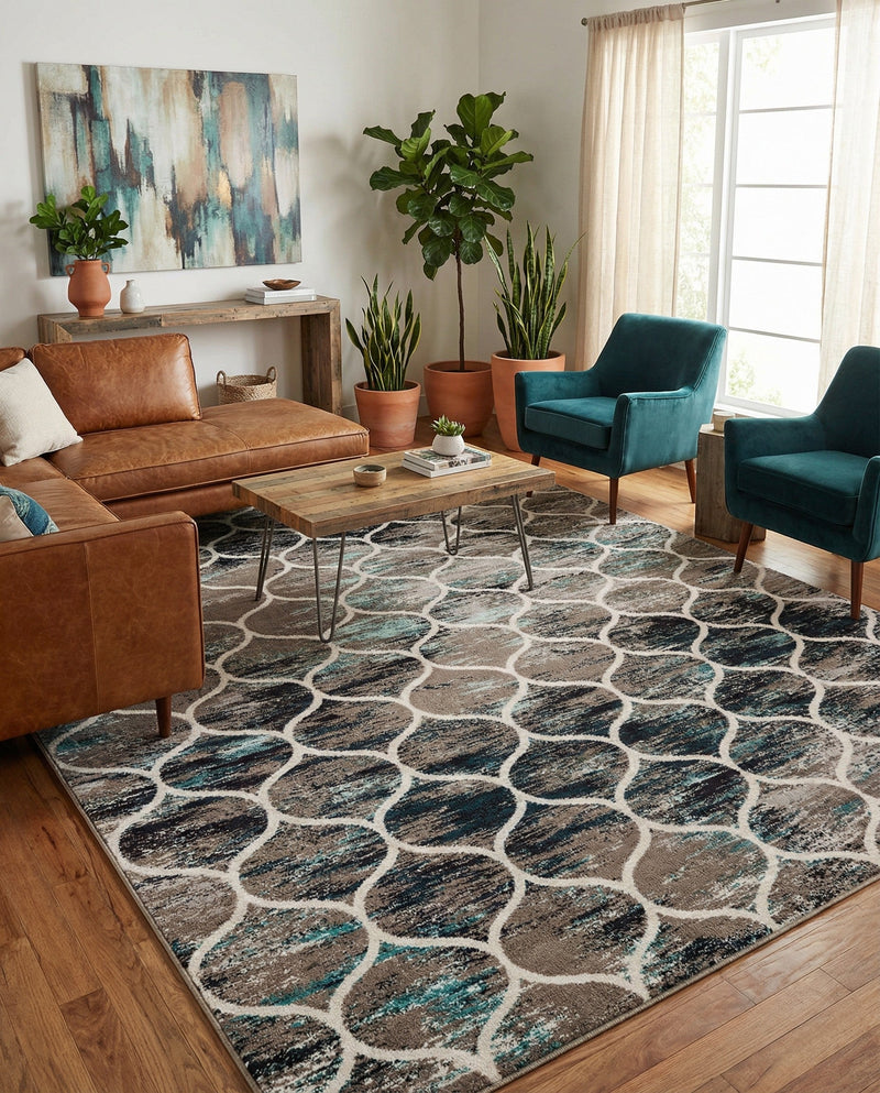 Trellis Mosaic Collection Area Rug -  Pergolatown (Blue Multi) Rectangle Blue Multi  lifestyle 16