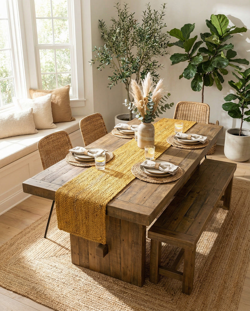 Woven Seaside Jute Collection Area Rug - Savannah (Yellow) Table Runner Yellow  lifestyle 58