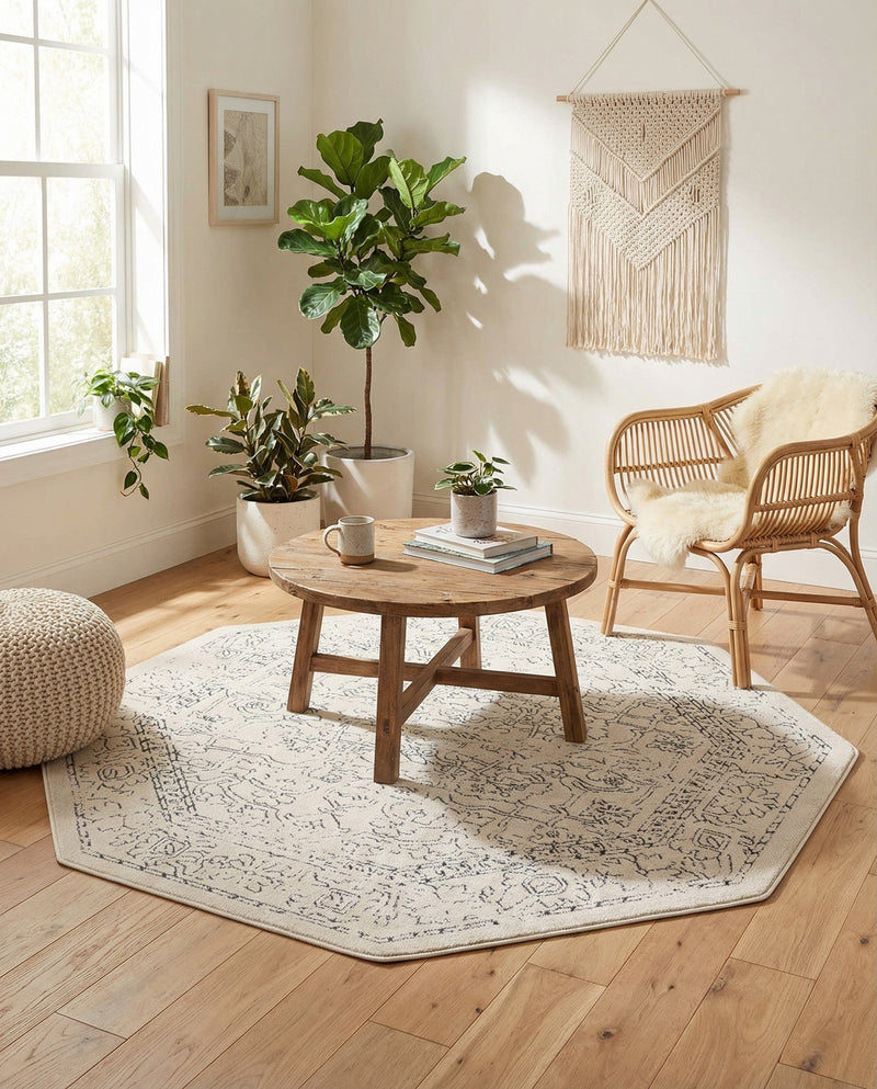 Savannah Soiree Collection Area Rug -  Everglade (White) Octagon White  lifestyle 57