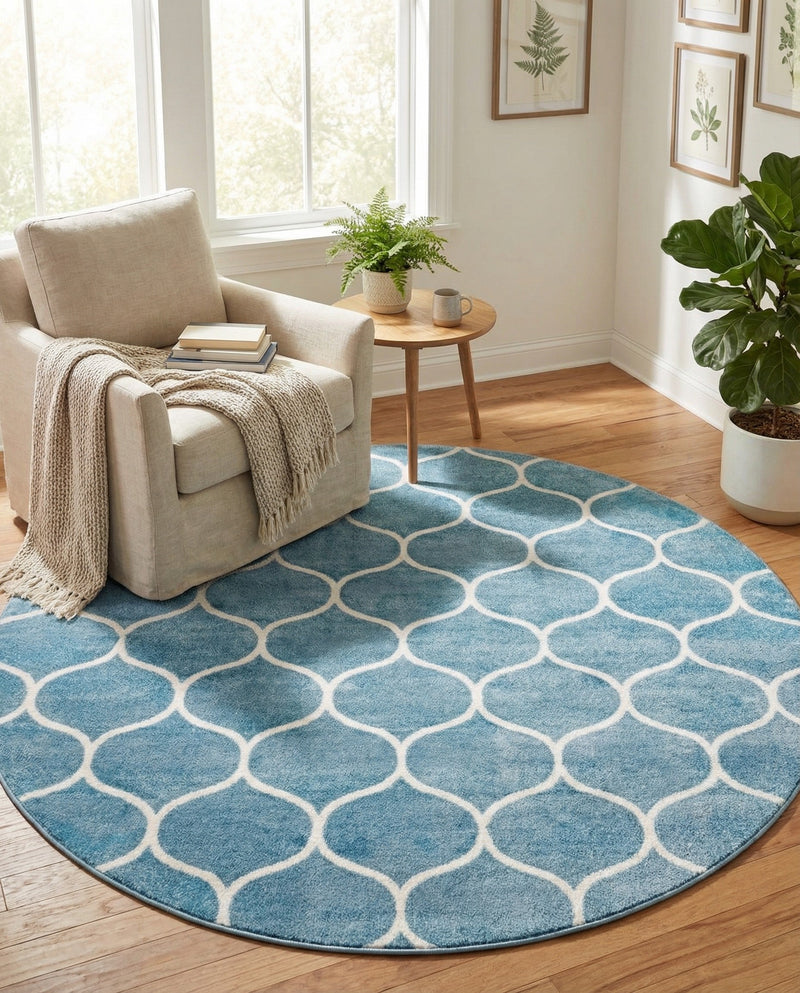 Trellis Mosaic Collection Area Rug -  Pergolatown (Light Blue) Round Light Blue  lifestyle 59