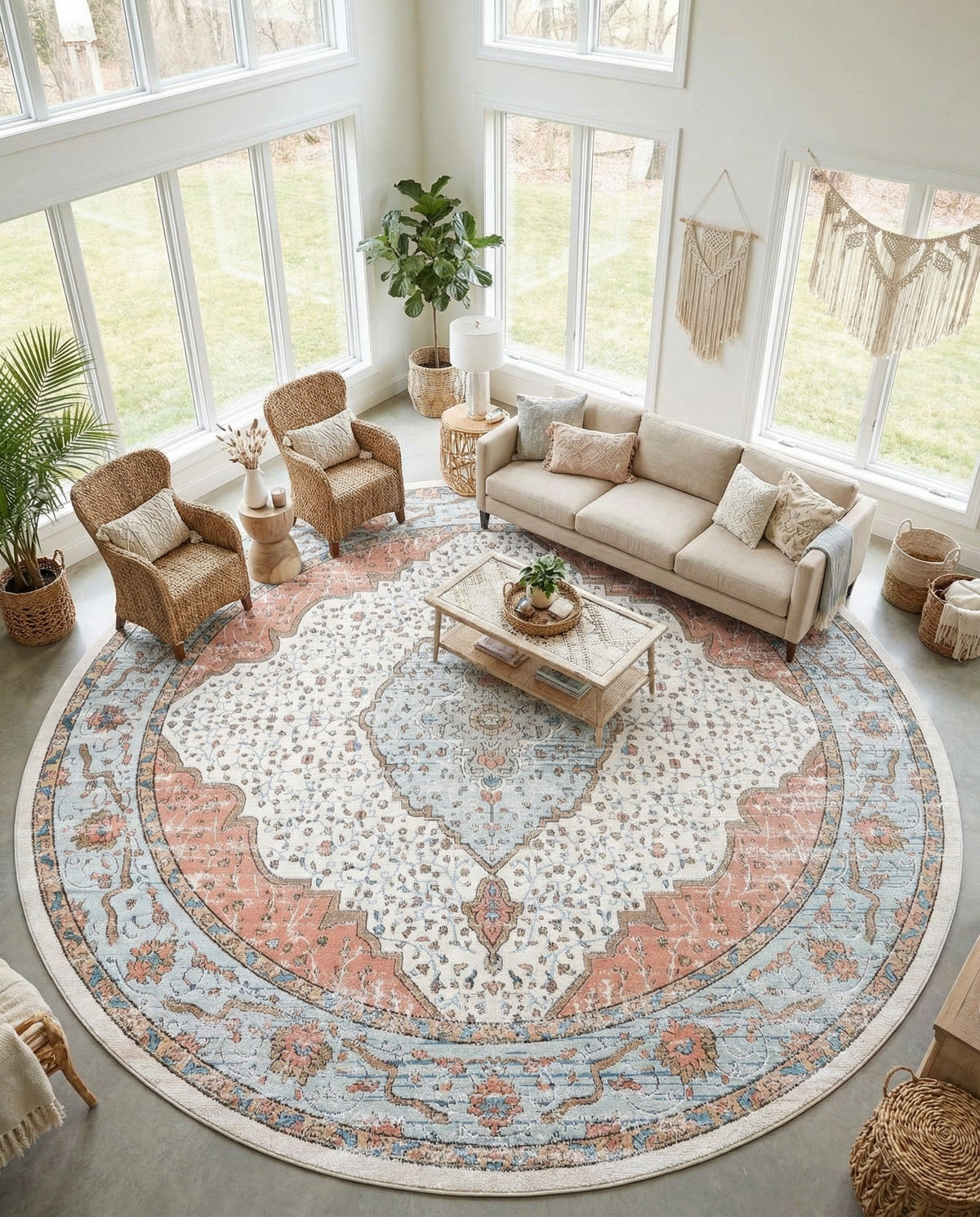 Mykonos Manor Collection Area Rug - Delos Round Ivory  lifestyle 162