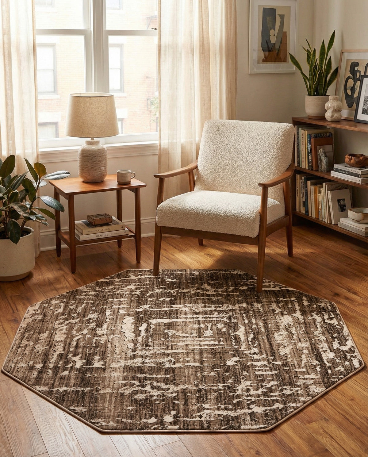 Sanctuary Retreat Collection Area Rug -  Asylum Octagon Chocolate Brown  lifestyle 167