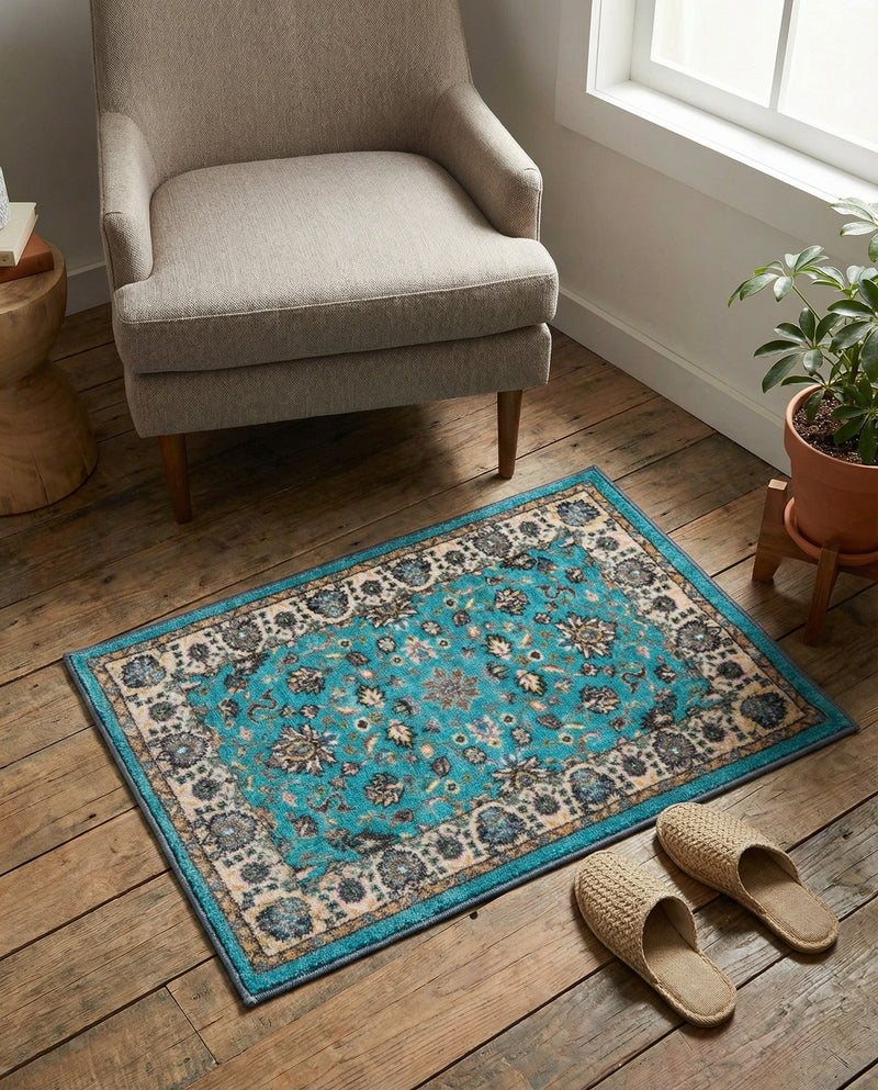 Casablanca Tapestry Collection Area Rug -  Marrakech (Arctic Aqua Blue) Rectangle Arctic Aqua Blue  lifestyle 13