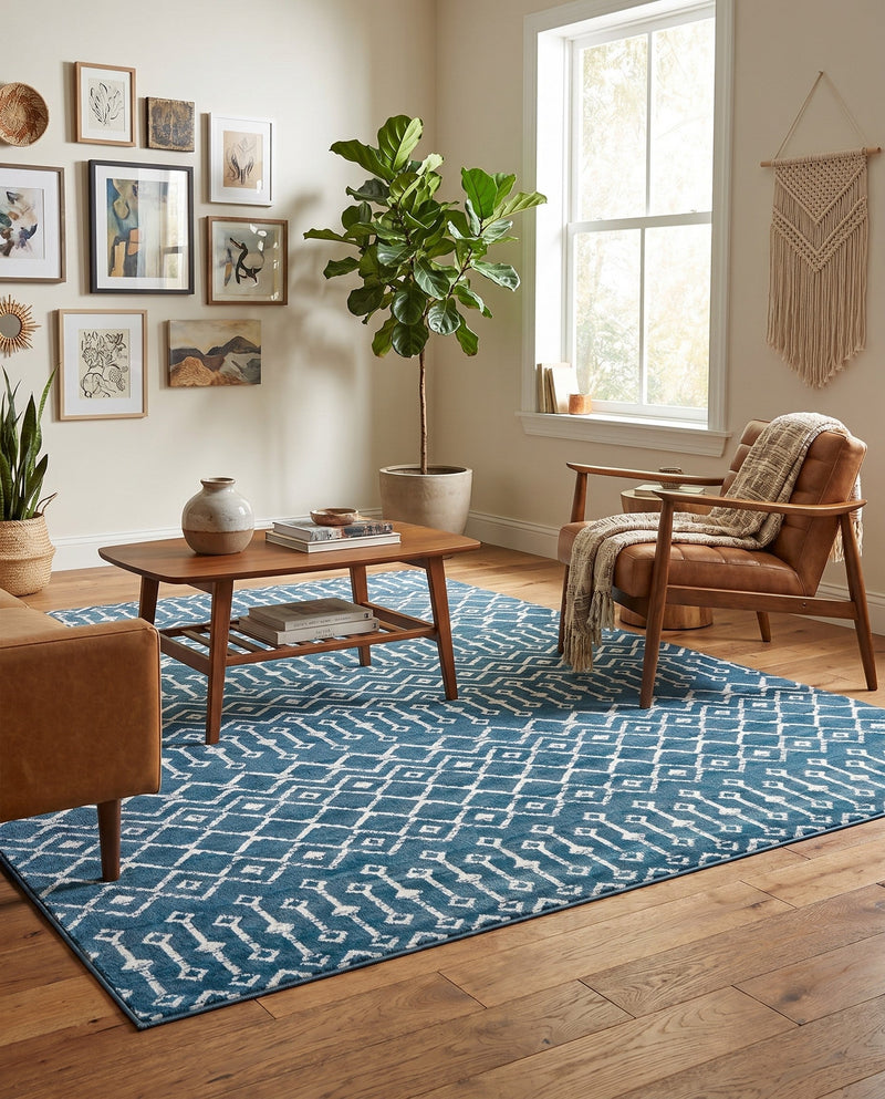 Marrakech Lattice Collection Area Rug - Medina (Blue) Rectangle Blue  lifestyle 16