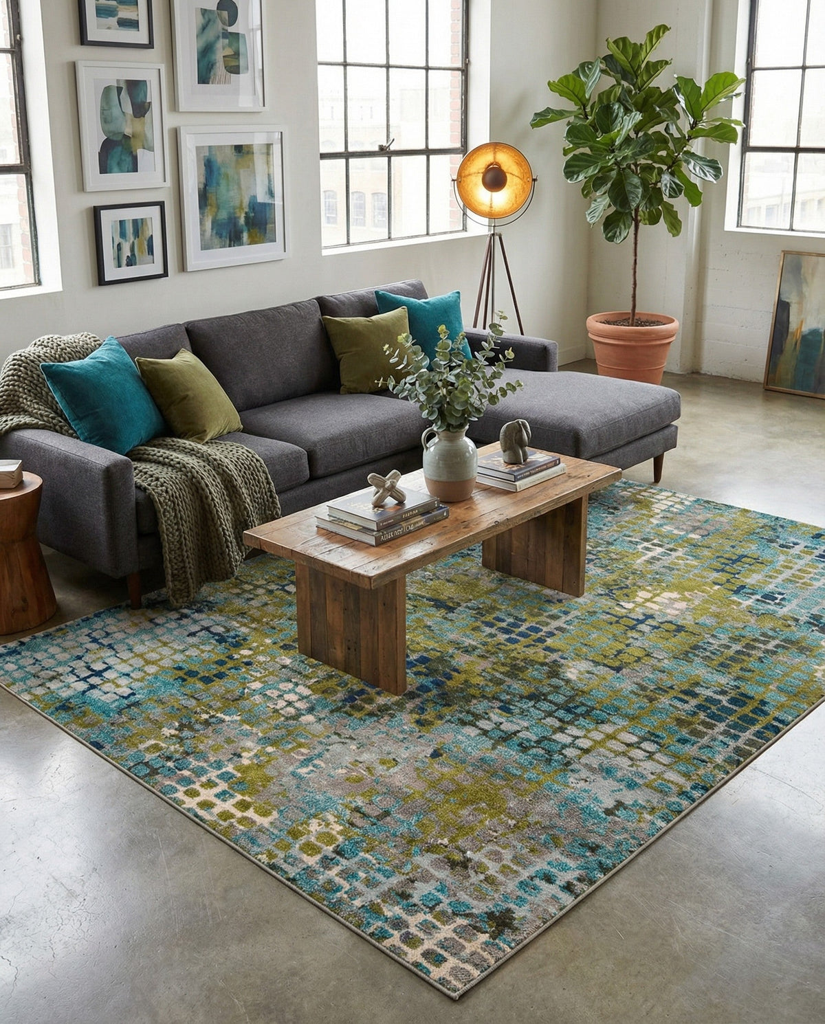 Chromatic Oasis Collection Area Rug -  Tropic Rectangle Blue Green  lifestyle 16