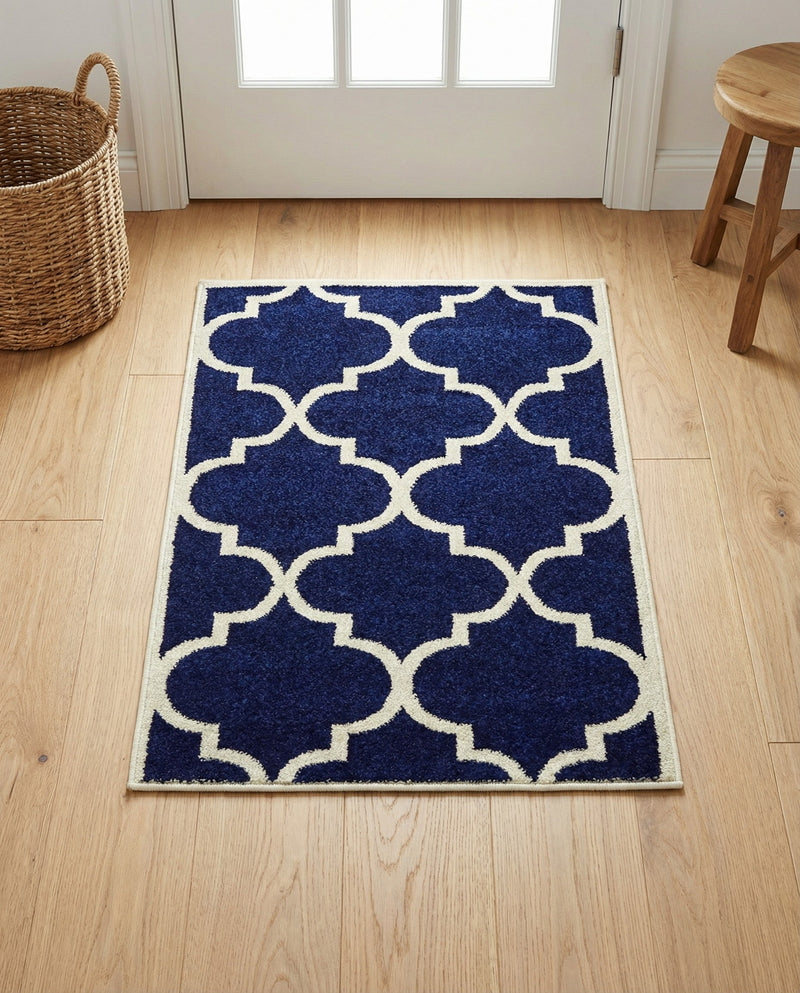 Lattice Gardens Collection Area Rug -  Espaliera Rectangle Navy Blue  lifestyle 20