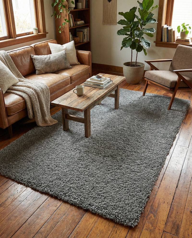 Solid Shag Seaside Collection Area Rug - Azure Cove (Gray) Rectangle Gray  lifestyle 17