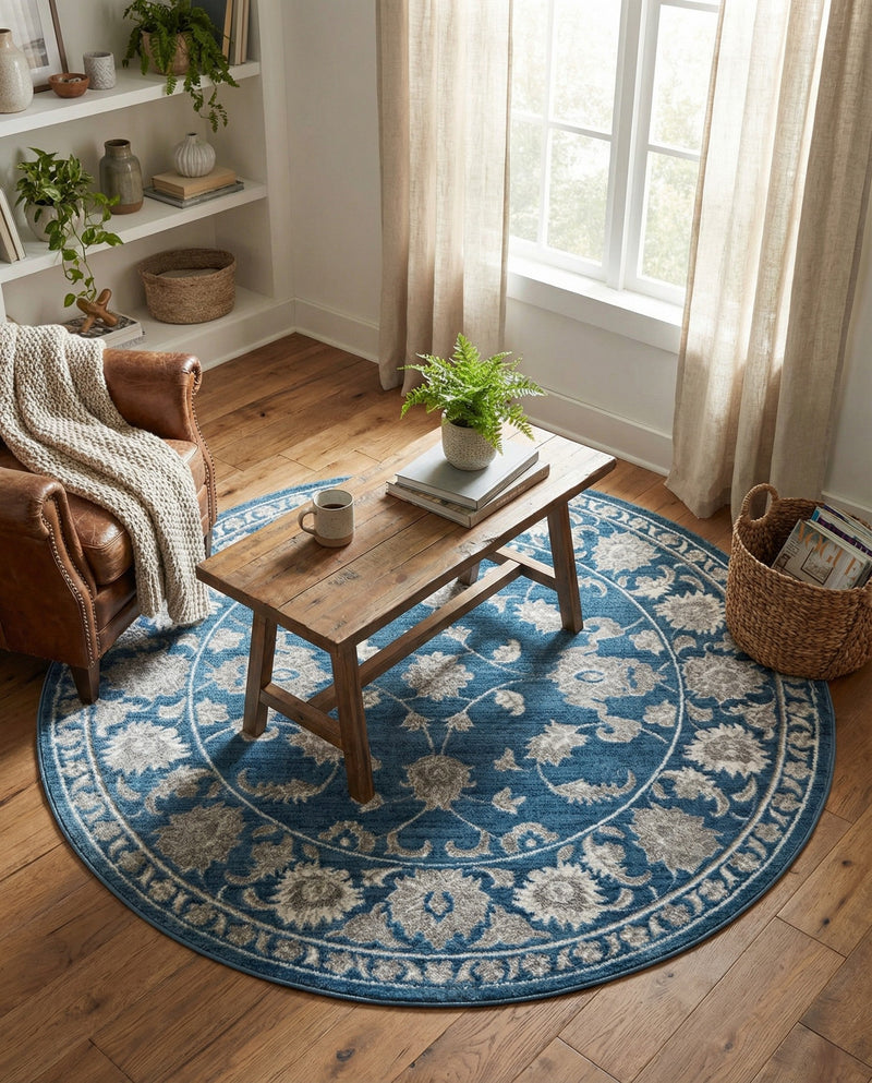 Charleston Elegance Collection Area Rug -  Seaport (Blue) Round Blue  lifestyle 46