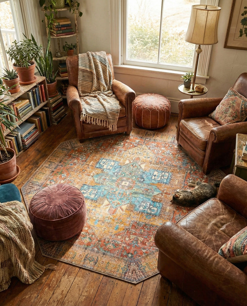 Heritage Elegance Collection Area Rug -  Windsor (Rust Red) Octagon Rust Red  lifestyle 69
