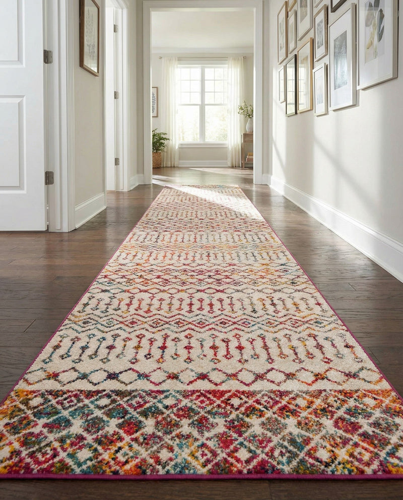 Mediterranean Lattice Collection Area Rug -  Casablanca (Ivory Multi) Runner Ivory Multi  lifestyle 66