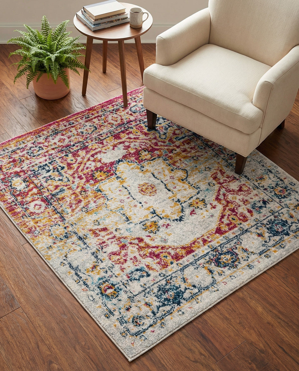 Parisian Elegance Collection Area Rug - Versailles (Pink Gray) Square Pink Gray  lifestyle 95