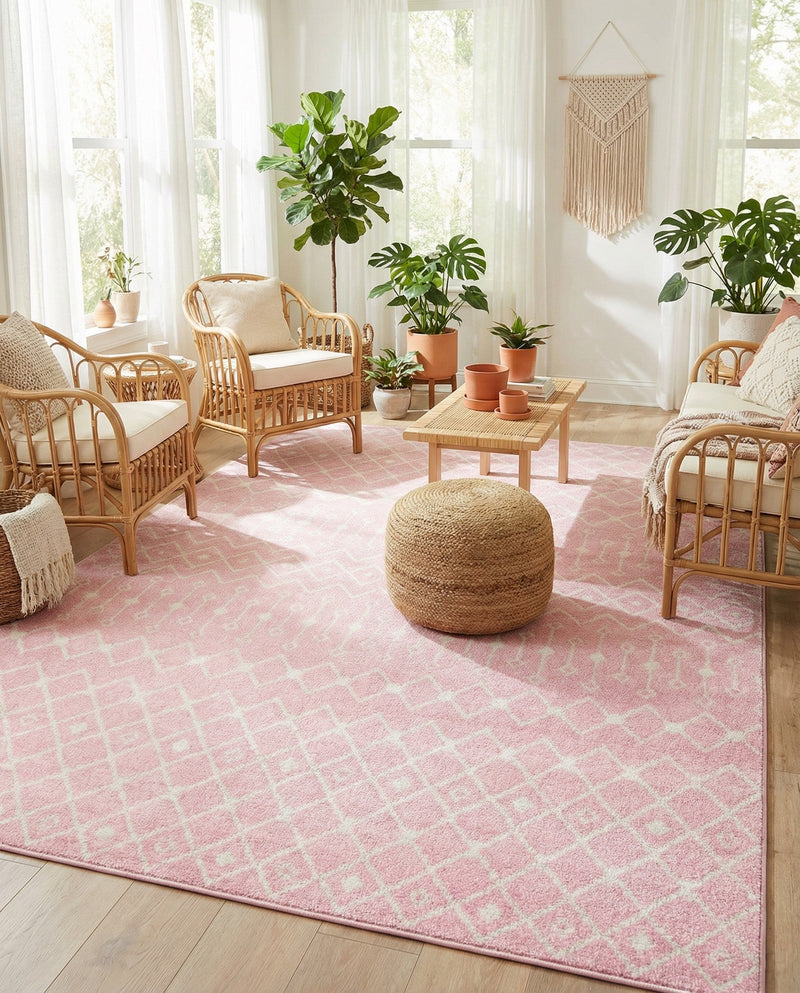 Mediterranean Lattice Collection Area Rug - Santorini (Pink) Rectangle Pink  lifestyle 4