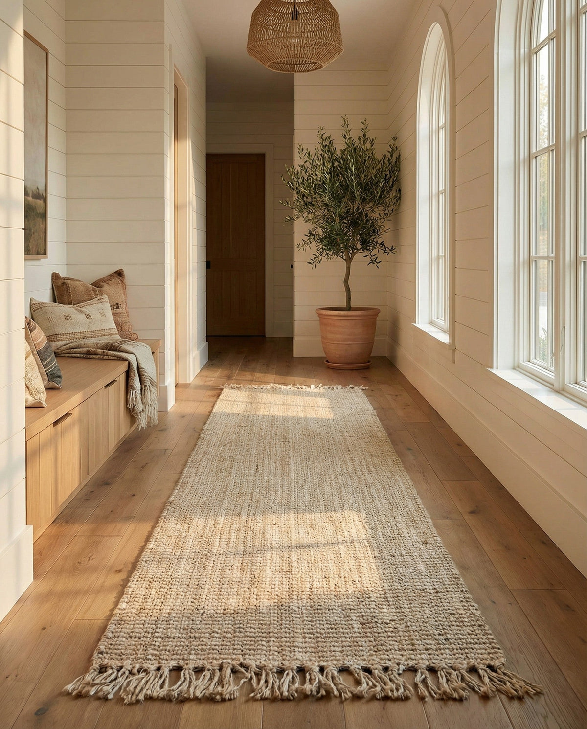 Savannah Jute Collection Area Rug - Seashore Runner Ivory  lifestyle 189