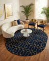 Hollywood Luxe Collection Area Rug - Sunset (Navy Blue Gold) Oval Navy Blue Gold  lifestyle 59
