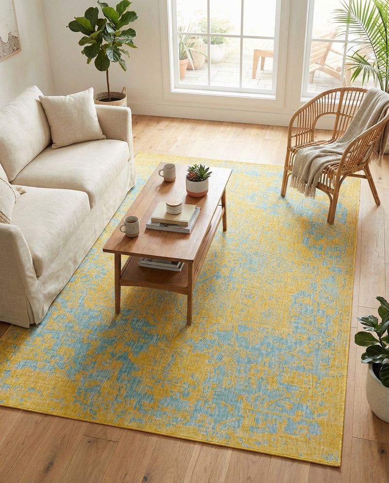 Urban Oasis Rugs Collection Area Rug -  Penthouse (Yellow and Aqua) Rectangle Yellow and Aqua  lifestyle 13