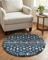 Berber Lattice Shag Collection Area Rug - Atlas (Navy Blue) Round Navy Blue  lifestyle 63