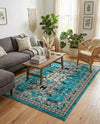 Tabriz Tapestries Collection Area Rug - Azerbaijan (Turquoise) Rectangle Turquoise  lifestyle 5