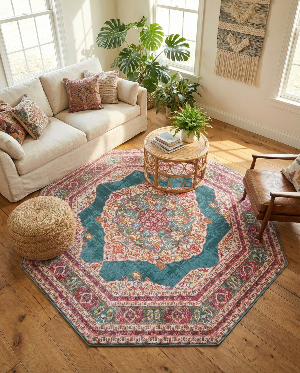 Caribbean Breeze Collection Area Rug -  Windward Octagon Turquoise  lifestyle 168