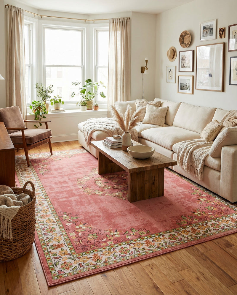 Geneva Terrace Collection Area Rug -  Yverdon Rectangle Rose  lifestyle 45