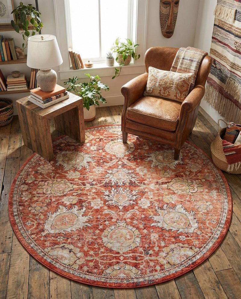 Seville Stripes Collection Area Rug -  Cordoba (Brick Red) Round Brick Red  lifestyle 84