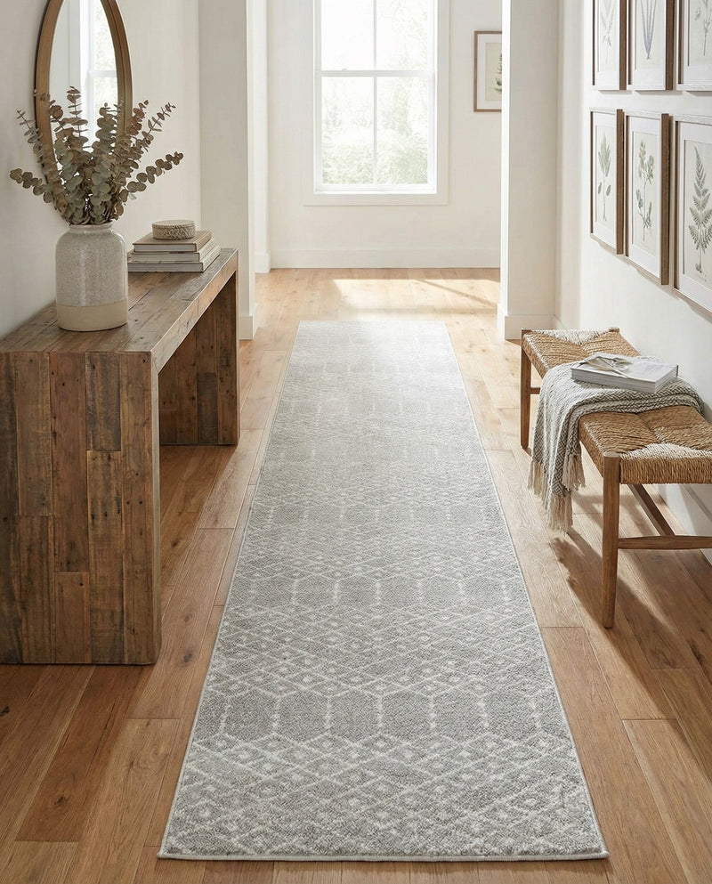 Marrakesh Lattice Collection Area Rug - Casablanca (Light Gray) Runner Light Gray  lifestyle 70