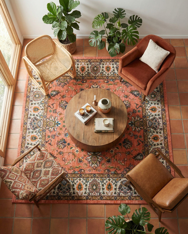 Casablanca Tapestry Collection Area Rug -  Marrakech (Salmon) Square Salmon  lifestyle 44