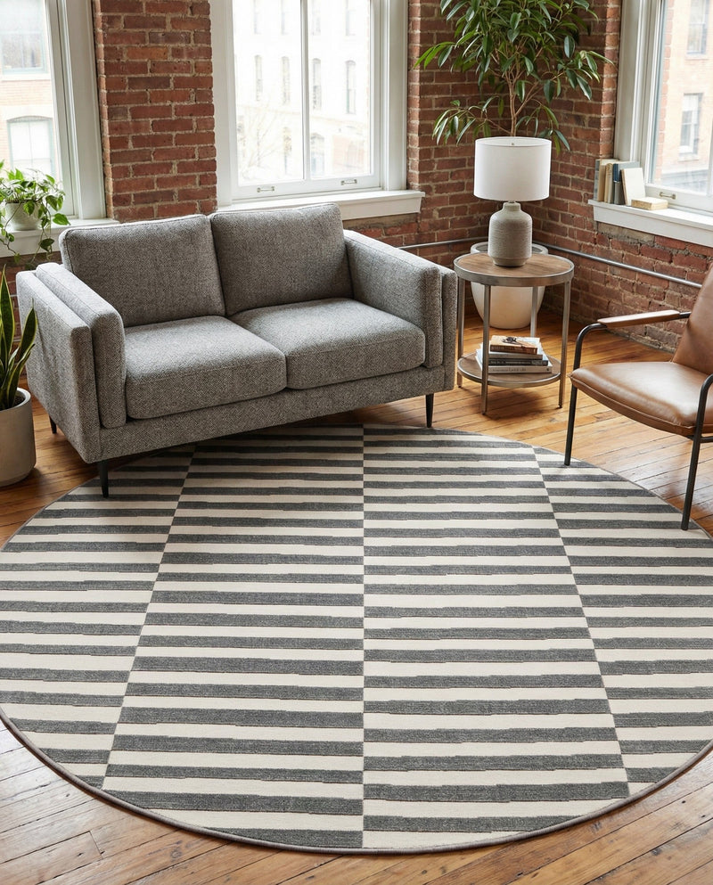 Soho Elegance Collection Area Rug -  Hudson (Dark Gray) Round Dark Gray  lifestyle 34