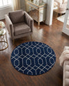 Hollywood Luxe Collection Area Rug - Sunset (Navy Blue Silver) Round Navy Blue Silver  lifestyle 50