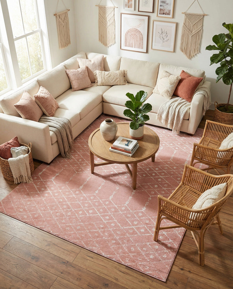 Marrakesh Lattice Collection Area Rug - Casablanca (Rose Pink) Rectangle Rose Pink  lifestyle 4