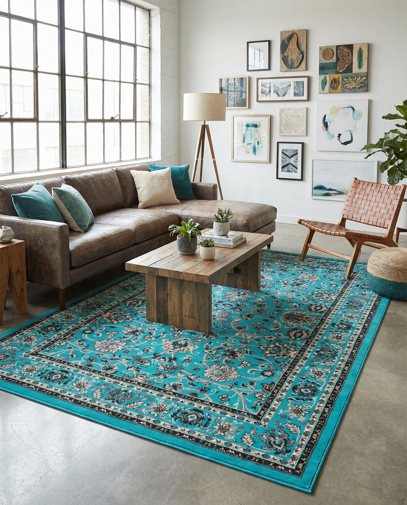 Isfahan Elegance Collection Area Rug - Naghsh-e Jahan (Turquoise) Rectangle Turquoise  lifestyle 15