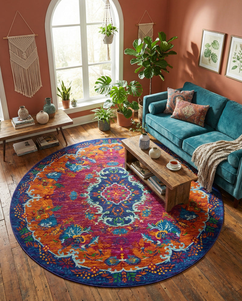 Caribbean Cove Collection Area Rug -  Nevis Round Fuchsia  lifestyle 55