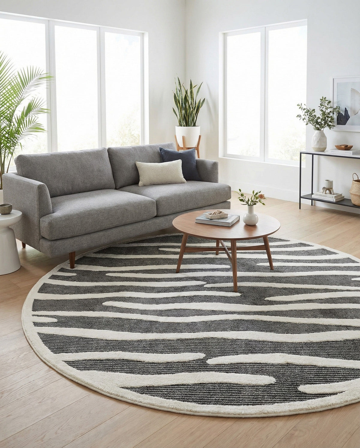 Monochrome Collection Area Rug - Slate Round Gray  lifestyle 98
