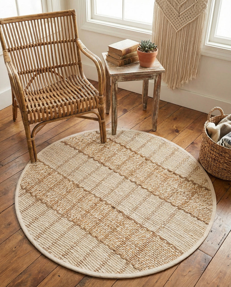 Sequoia Handwoven Jute Collection Area Rug - Charleston Round Ivory  lifestyle 41