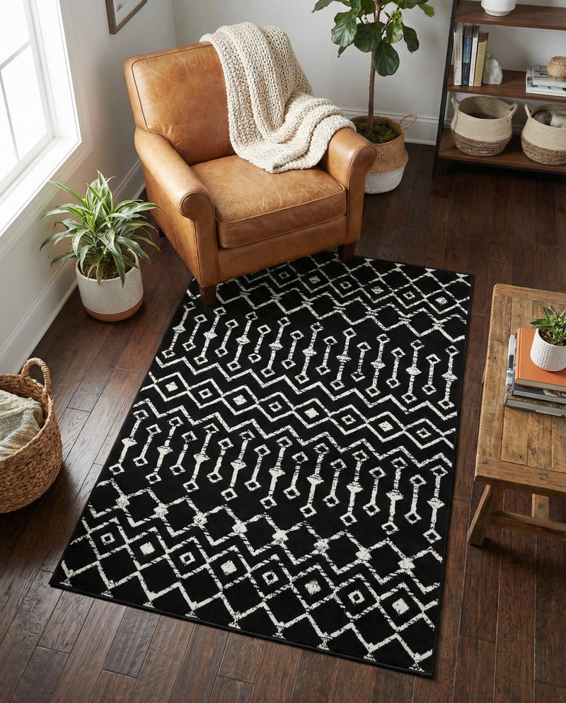 Marrakech Lattice Collection Area Rug - Medina (Black) Rectangle Black  lifestyle 20