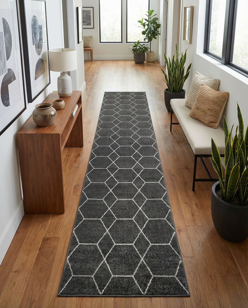 Trellis Mosaic Collection Area Rug - Arborville (Dark Gray) Runner Dark Gray  lifestyle 96