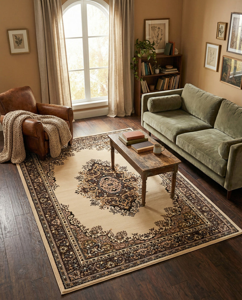 Tabriz Tapestry Collection Area Rug - Azerbaijan (Ivory) Rectangle Ivory  lifestyle 8