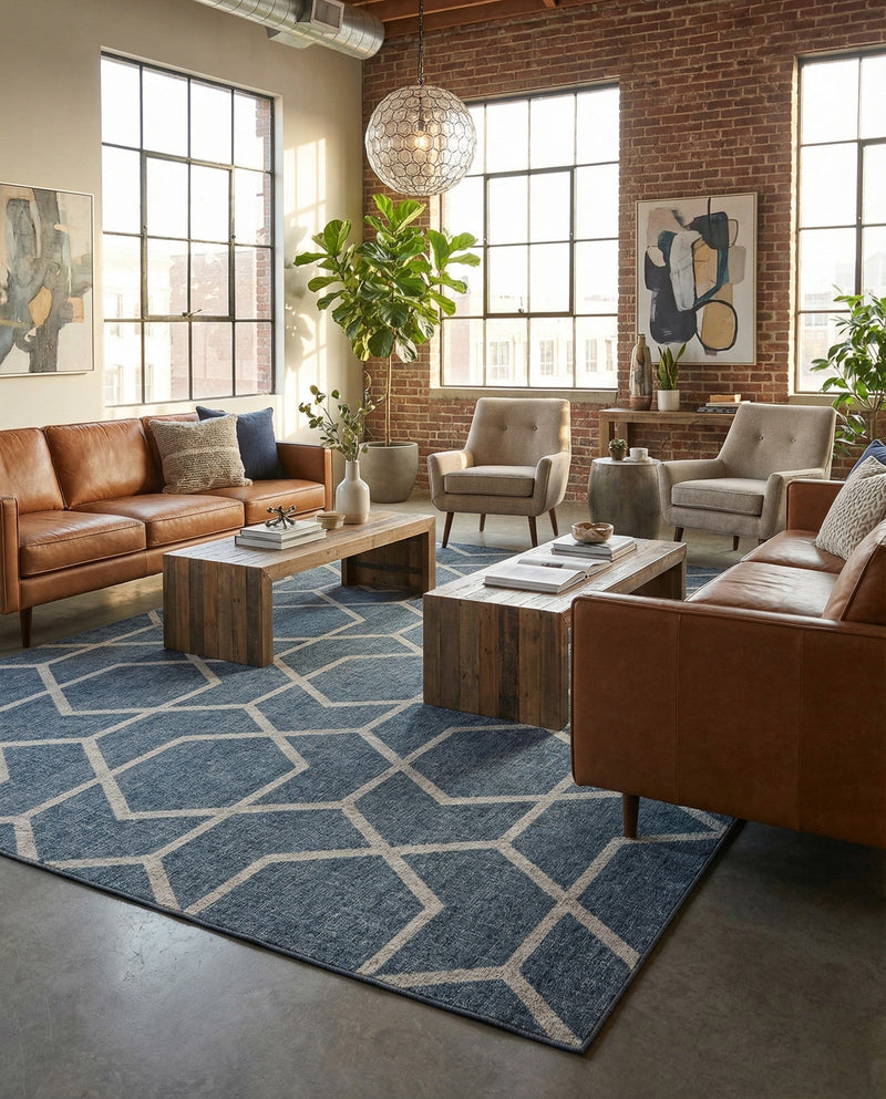 Geo Garden Lattice Collection Area Rug - Savannah Rectangle Harbor Blue  lifestyle 14