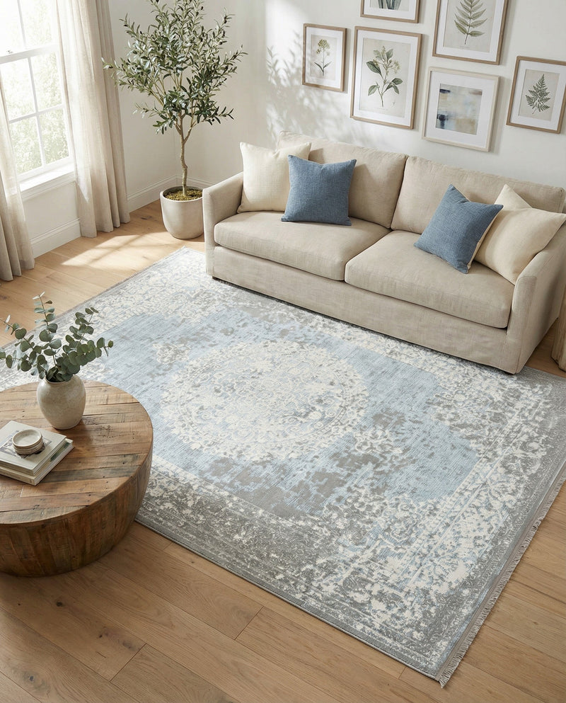Rustic Charm Revival Collection Area Rug -  Meadowland Rectangle Light Blue  lifestyle 8